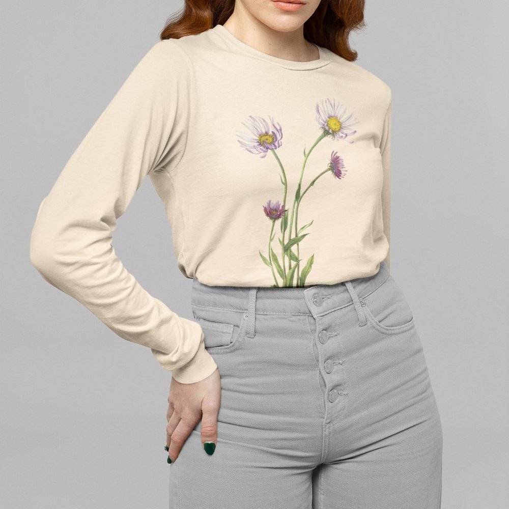 Alaska Fleabane Vintage Floral Print Long Sleeve Graphic Tee T-shirt S M L XL